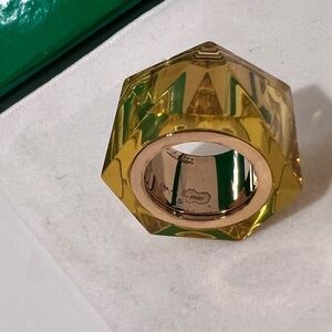 BOTTEGA VENETA Ring Gold and Angular Yellow Resin Band Size 15 IT = 7.5 US NWT